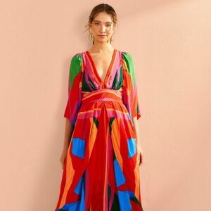Farm Rio Colorful Leaves Midi Dress